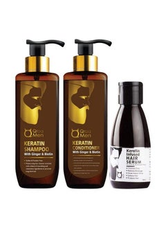 Qraa Men Keratin Hair Care Therapy For Dull Damaged And Dry Hair With Keratin Shampoo Conditioner And Serum ; Pack Of 3  - Image 1