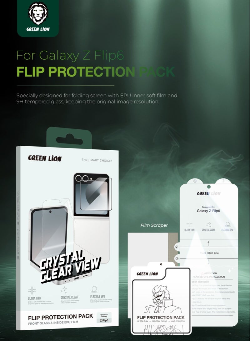 GREEN LION Flip Protection Pack Privacy for Samsung Galaxy Z Flip 6 / Front Glass & Inside Soft Film / Ultra-Thin / Anti Peeping / Anti Fingerprint / Anti Scratch / Crystal Clear - Clear - Image 3