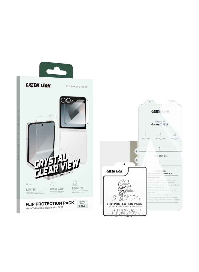 GREEN LION Flip Protection Pack Privacy for Samsung Galaxy Z Flip 6 / Front Glass & Inside Soft Film / Ultra-Thin / Anti Peeping / Anti Fingerprint / Anti Scratch / Crystal Clear - Clear - Image 1