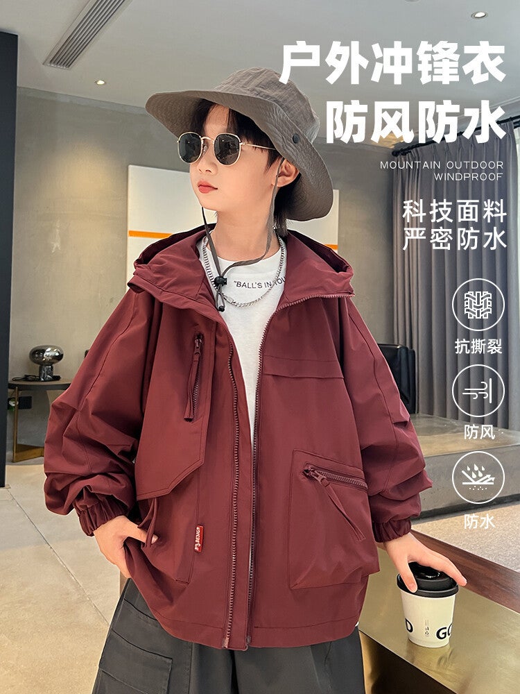 Boys' Hooded Workwear Jacket Autumn New 2023 Children'S Spring Windproof Jacket Medium And Large Children'S Jacket Fashion - Image 2