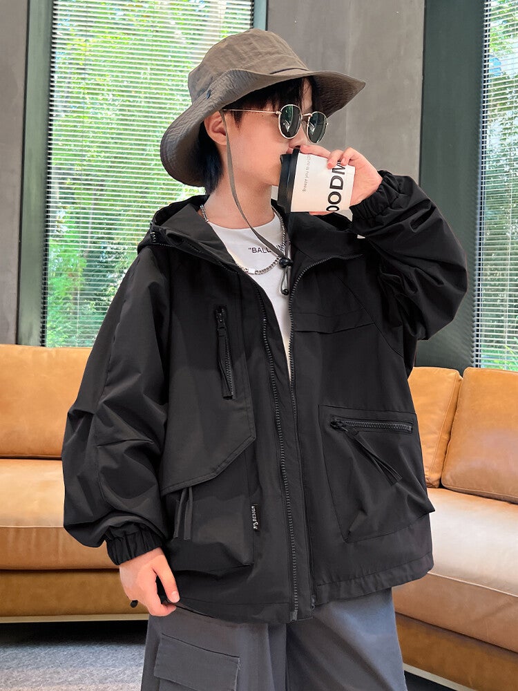Boys' Hooded Workwear Jacket Autumn New 2023 Children'S Spring Windproof Jacket Medium And Large Children'S Jacket Fashion - Image 5