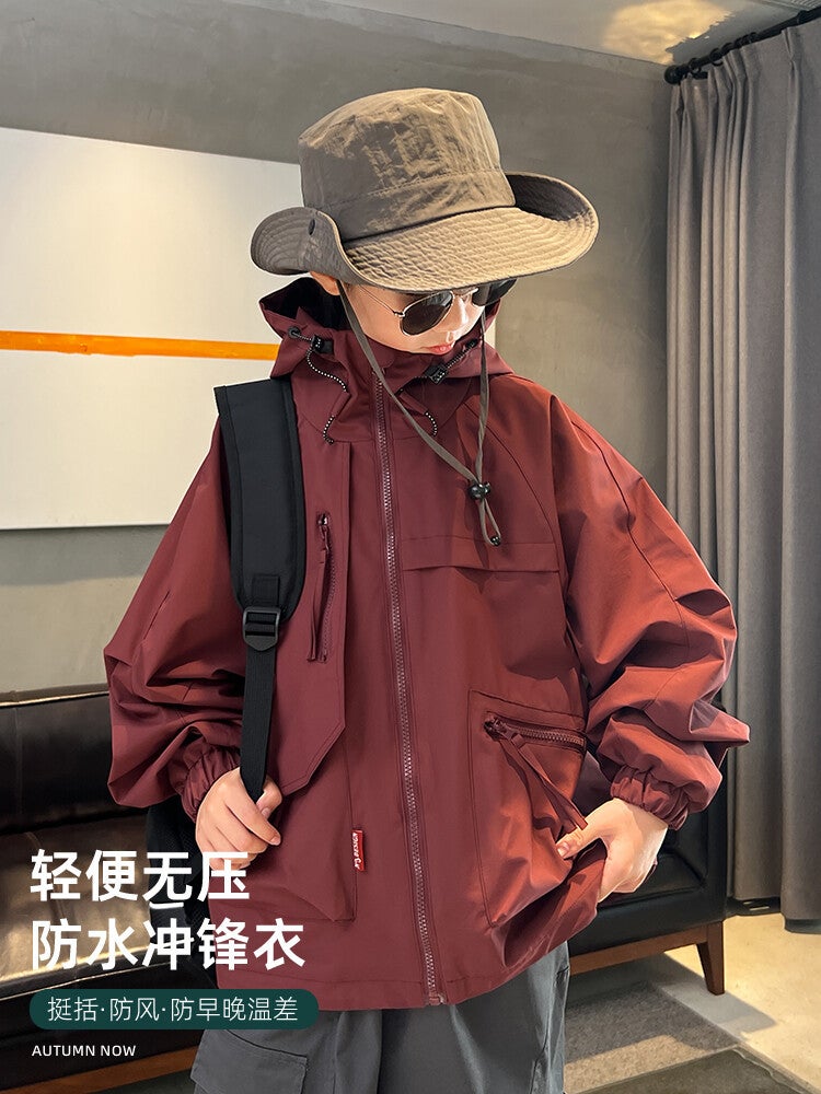 Boys' Hooded Workwear Jacket Autumn New 2023 Children'S Spring Windproof Jacket Medium And Large Children'S Jacket Fashion - Image 3