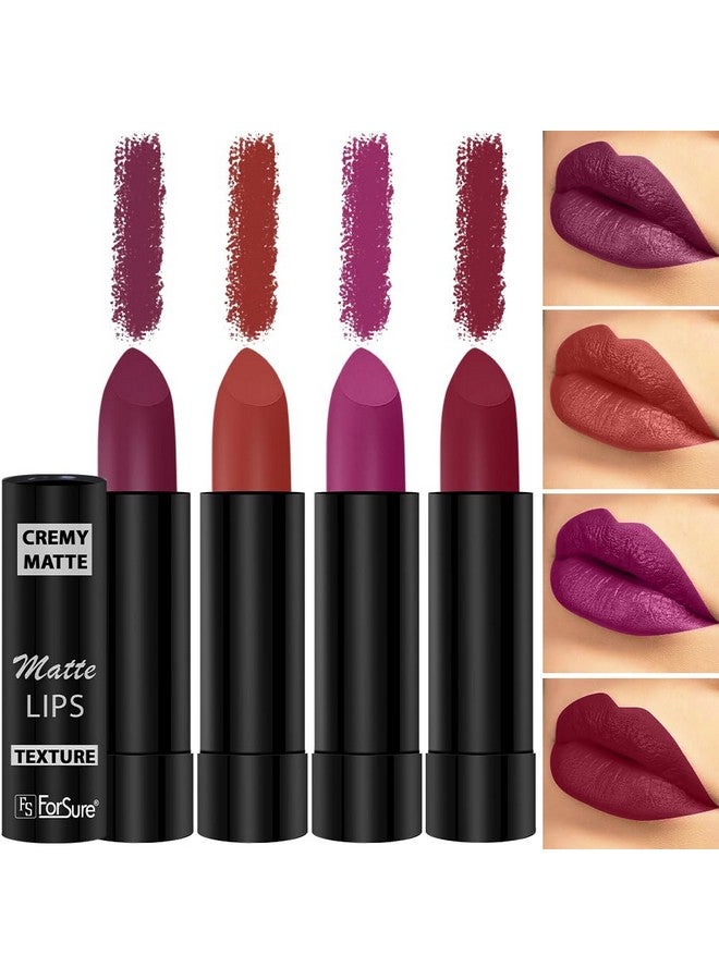 ForSure Cremy Matte Stick Long Lasting Lipstick Combo Of 4 Lipsticks- 3.5gm Each (Cherry Red, Red Bloom, Rose Magenta, Candy Pink) - Image 1