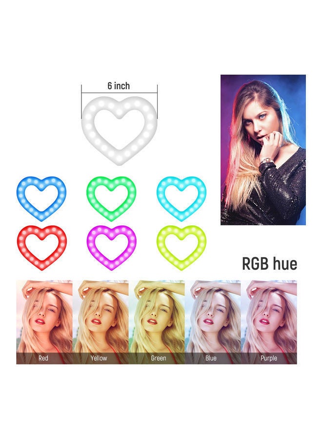 NIBEMINENT RGB Heart Shaped LED Video Light Clip-On Laptop Dimmable USB Powered for Live Streaming Multicolour - Image 3