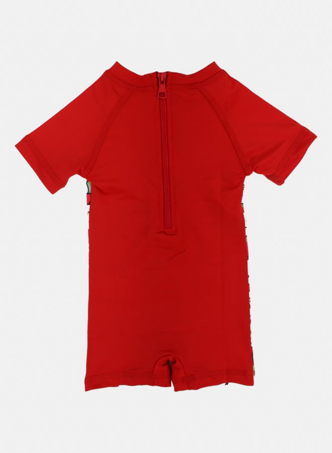 I.Wear I.Wear Baby Girls Swimsuit Overall, Polyester – Red with Chick and Watermelon Design - Image 2