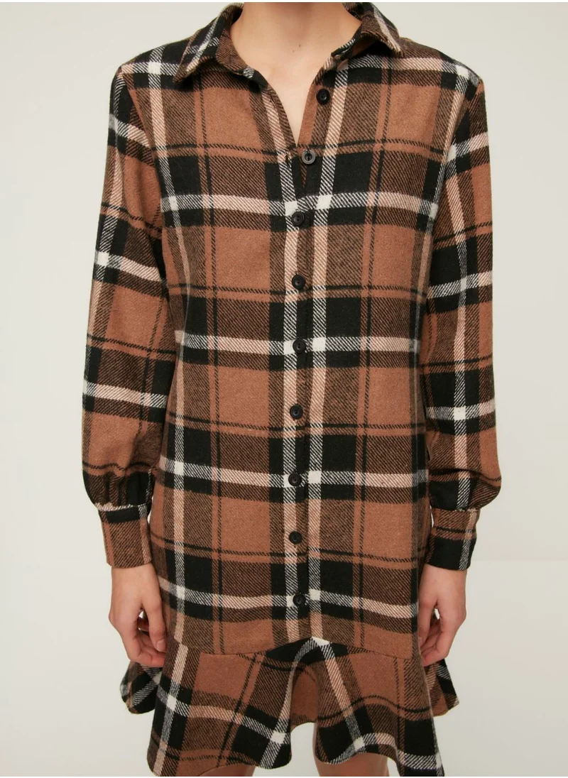 trendyol Checked Ruffle Detail Shirt Dress