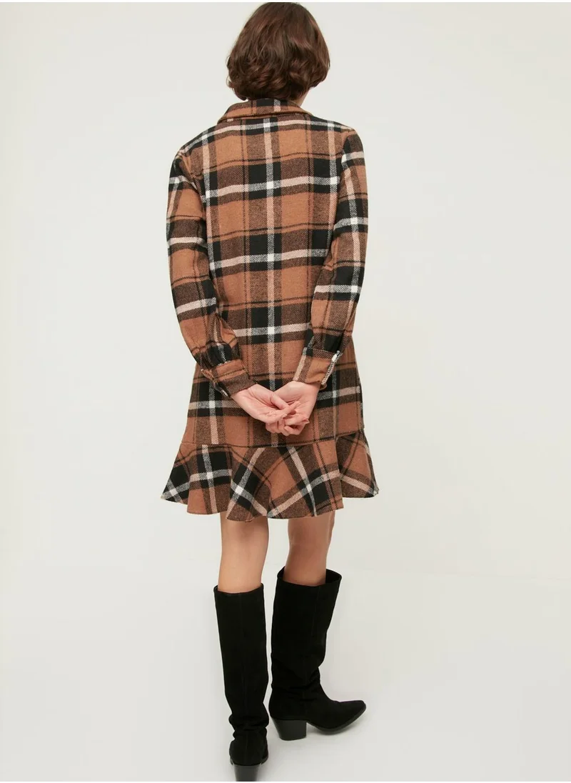 trendyol Checked Ruffle Detail Shirt Dress