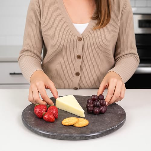 Creative Home Natural Charcoal Marble 12 Inch Round Cheese Board Charcuterie Board Dessert Bread Serving Platter For Kitchen Baking Party Serving, 12 Inch Diameter, Grey - Image 3