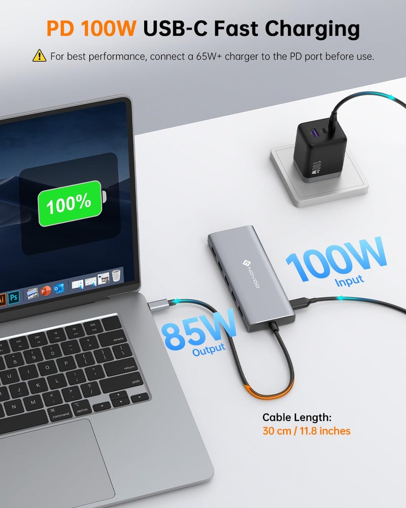 NOVOO USB C Docking Station, 12 in 1 Docking Station Dual Monitor with 2 HDMI, VGA, 5 USB Ports, 100W PD, USB-C Data, SD/TF Card Reader, Compatible with MacBook/Dell/HP/Surface - Image 5