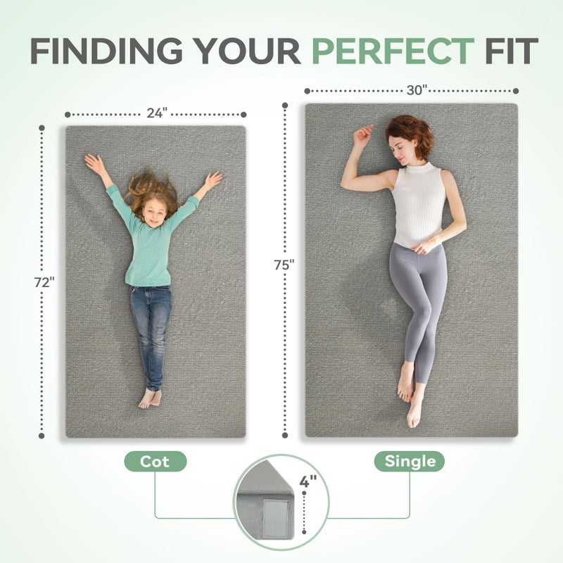 Sinweek Extra Thick 4 Inch Memory Foam Camping Mattress, Waterproof Roll Up Floor Sleeping Mat, Portable Camp Cot Mattress Pad, Camping Bed Pads for Sleepover, Car Bed with Travel Bag, Cot - Image 5