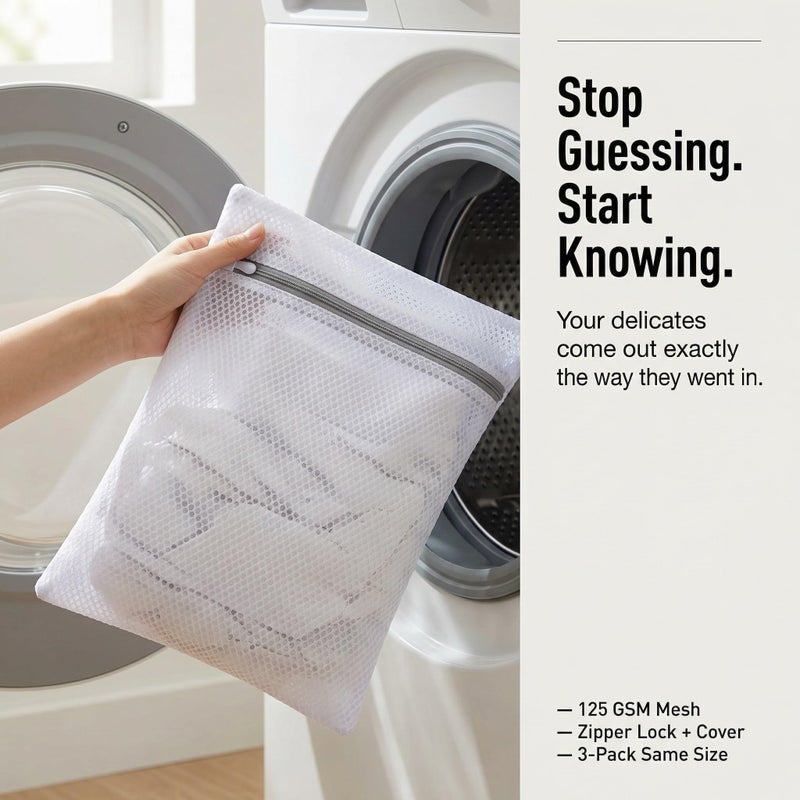 Mesh Laundry Bags for Delicates 3 Pack 12x16 Inches, Honeycomb Wash Bags with Zipper Cover for Washing Machine - Image 2