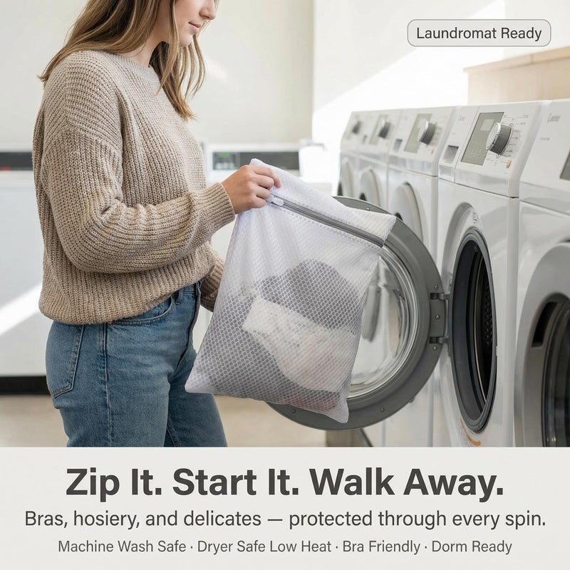 Mesh Laundry Bags for Delicates 3 Pack 12x16 Inches, Honeycomb Wash Bags with Zipper Cover for Washing Machine - Image 3