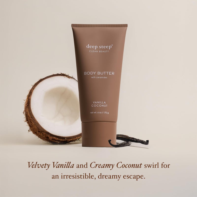 Deep Steep Body Butter, 6 oz â€“ Rich Moisturizer with Ceramides, Coconut Oil, Argan Oil & Aloe Vera â€“ Vegan, Clean Beauty, Smooth & Hydrated Skin (6 Ounces, Vanilla Coconut) - Image 4