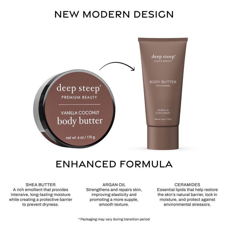 Deep Steep Body Butter, 6 oz â€“ Rich Moisturizer with Ceramides, Coconut Oil, Argan Oil & Aloe Vera â€“ Vegan, Clean Beauty, Smooth & Hydrated Skin (6 Ounces, Vanilla Coconut) - Image 3