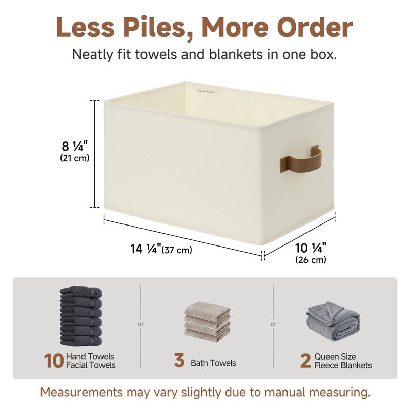 StorageWorks Storage Baskets for Shelves, Foldable Fabric Closet Storage Bins with PU Handles, Fabric Storage Bins Clothes Organizer, Ivory White, 3-Pack, Large - Image 2
