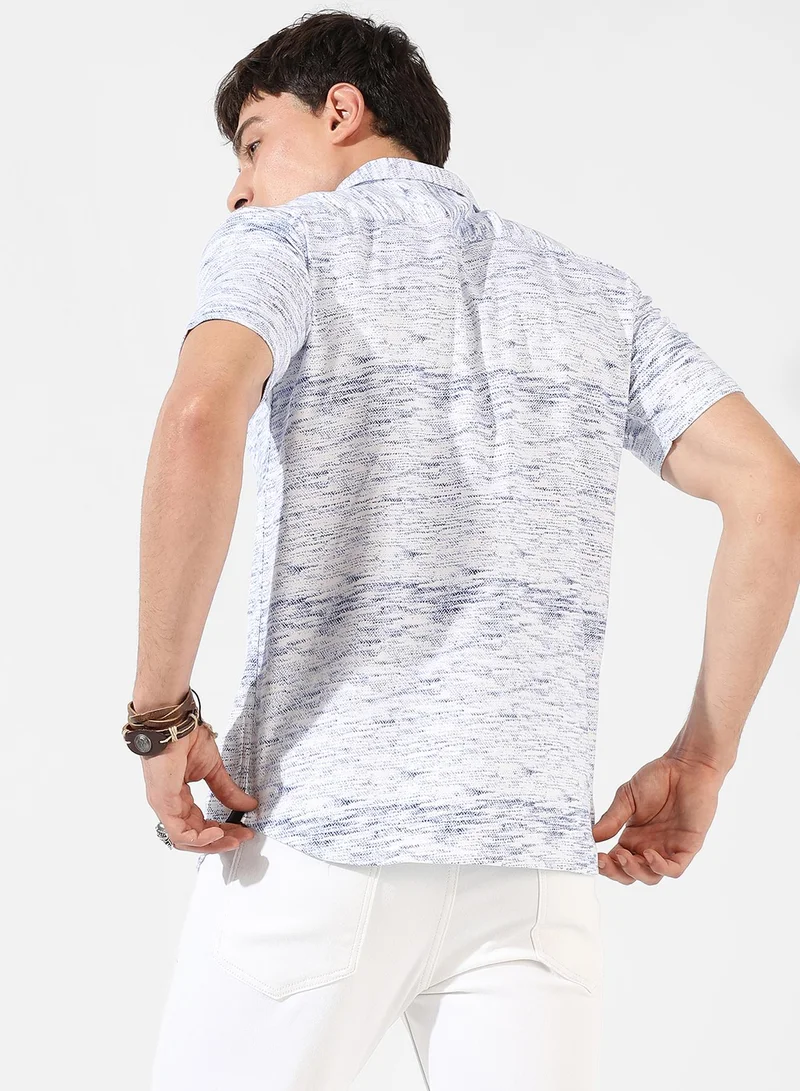 كامبوس سوترا Men's White Textured Regular Fit Casual Shirt
