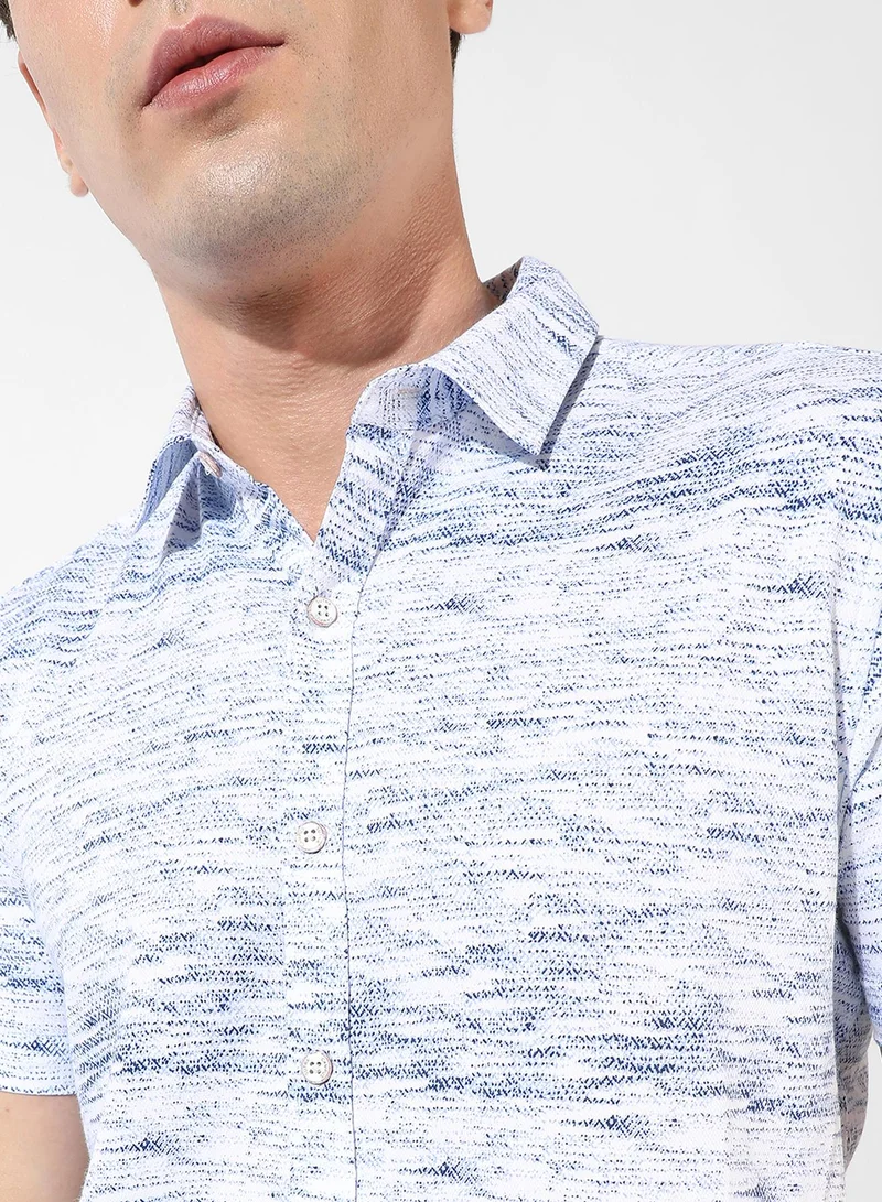 كامبوس سوترا Men's White Textured Regular Fit Casual Shirt