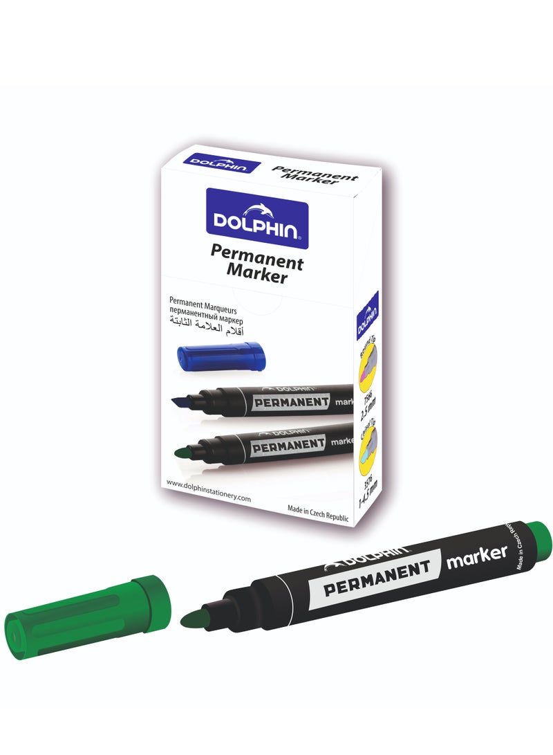 Dolphin Premium Permanent Marker Green Ink, Fine Tip (2.5 mm), Pack of 10 - Image 1