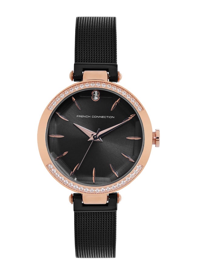 French Connection Women's 32mm Analog Watch with Black Dial & Stainless Steel Mesh Bracelet  - Image 1
