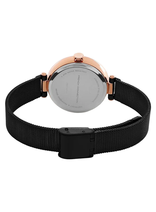 فرنش كونكشن Women's 32mm Analog Watch with Black Dial & Stainless Steel Mesh Bracelet