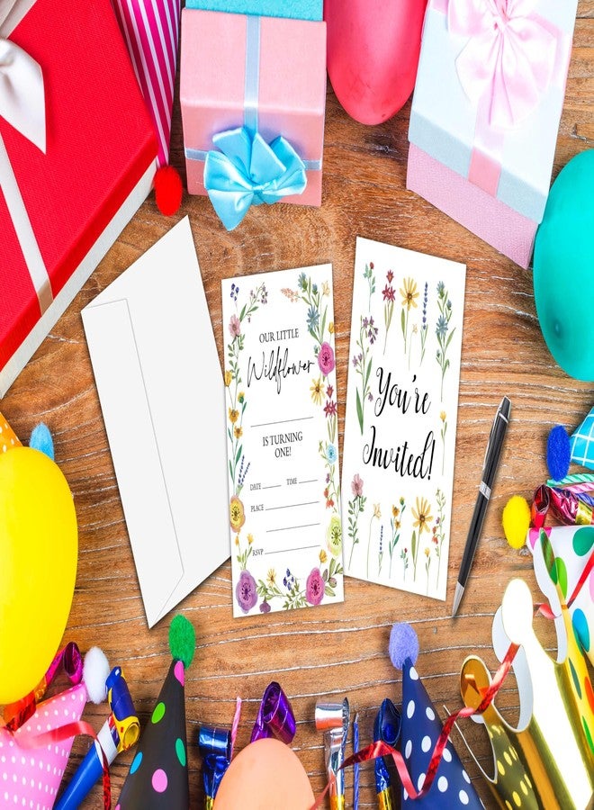 Zmyollo 1st Wildflower Birthday Invitations with Envelopes - 20PCS Our Little Wildflower Is Turning One Birthday Party Invitations for Girls - Spring Birthday Party Supplies Decorations -34 - Image 3
