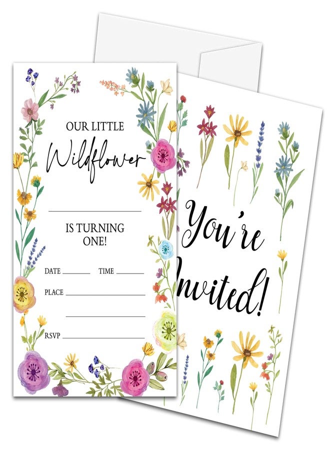 Zmyollo 1st Wildflower Birthday Invitations with Envelopes - 20PCS Our Little Wildflower Is Turning One Birthday Party Invitations for Girls - Spring Birthday Party Supplies Decorations -34 - Image 2