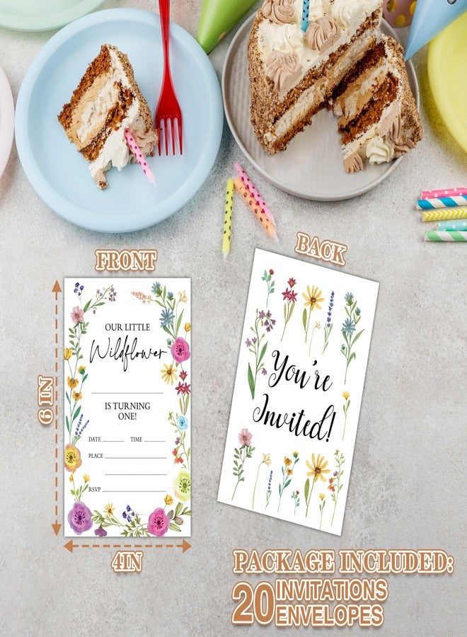 Zmyollo 1st Wildflower Birthday Invitations with Envelopes - 20PCS Our Little Wildflower Is Turning One Birthday Party Invitations for Girls - Spring Birthday Party Supplies Decorations -34 - Image 4