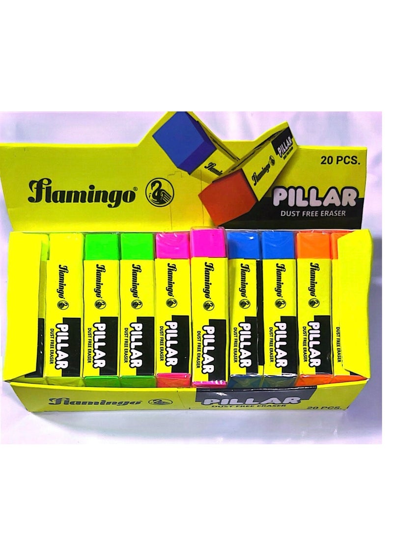 Flamingo 20-Pieces Pillar Dust Free Erasers Multicolor - Image 1
