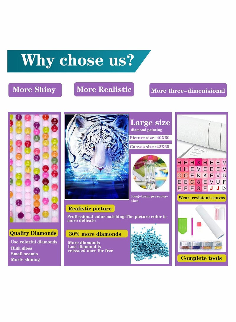 Excefore Diamond Painting Kits for Adults 5D DIY Tiger Diamond Art Paint with Round Diamonds Full Drill Gem Art Kit for Home Wall Decor - Image 4
