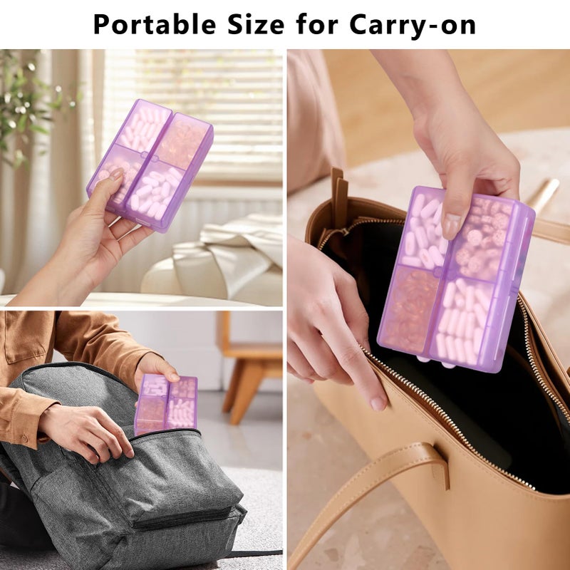 FYY Daily Pill Organizer,7 Compartments Portable Pill Case Travel Pill Organizer,[Folding Design] Large Pill Box for Purse Pocket to Hold Vitamins,Cod Liver Oil,Supplements and Medication-Clear Purple - Image 3