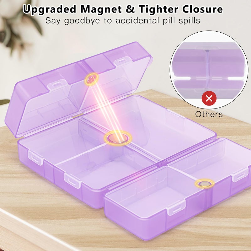 FYY Daily Pill Organizer,7 Compartments Portable Pill Case Travel Pill Organizer,[Folding Design] Large Pill Box for Purse Pocket to Hold Vitamins,Cod Liver Oil,Supplements and Medication-Clear Purple - Image 4