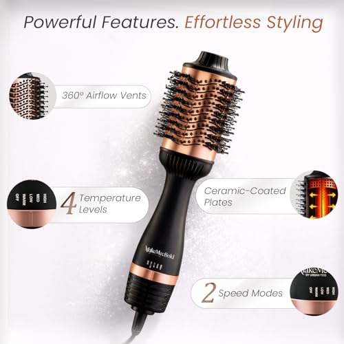 Urban yog فرشاة الهواء الساخن MakeMeeBold Urban yog | مجفف شعر ومملس 2 في 1 مع 3 درجات حرارة و2 سرعة، تدفق هواء 360°، تسخين PTC، ألواح سيراميك، إيقاف تلقائي، شعيرات خالية من التشابك، 1200 واط ساعات - Image 3