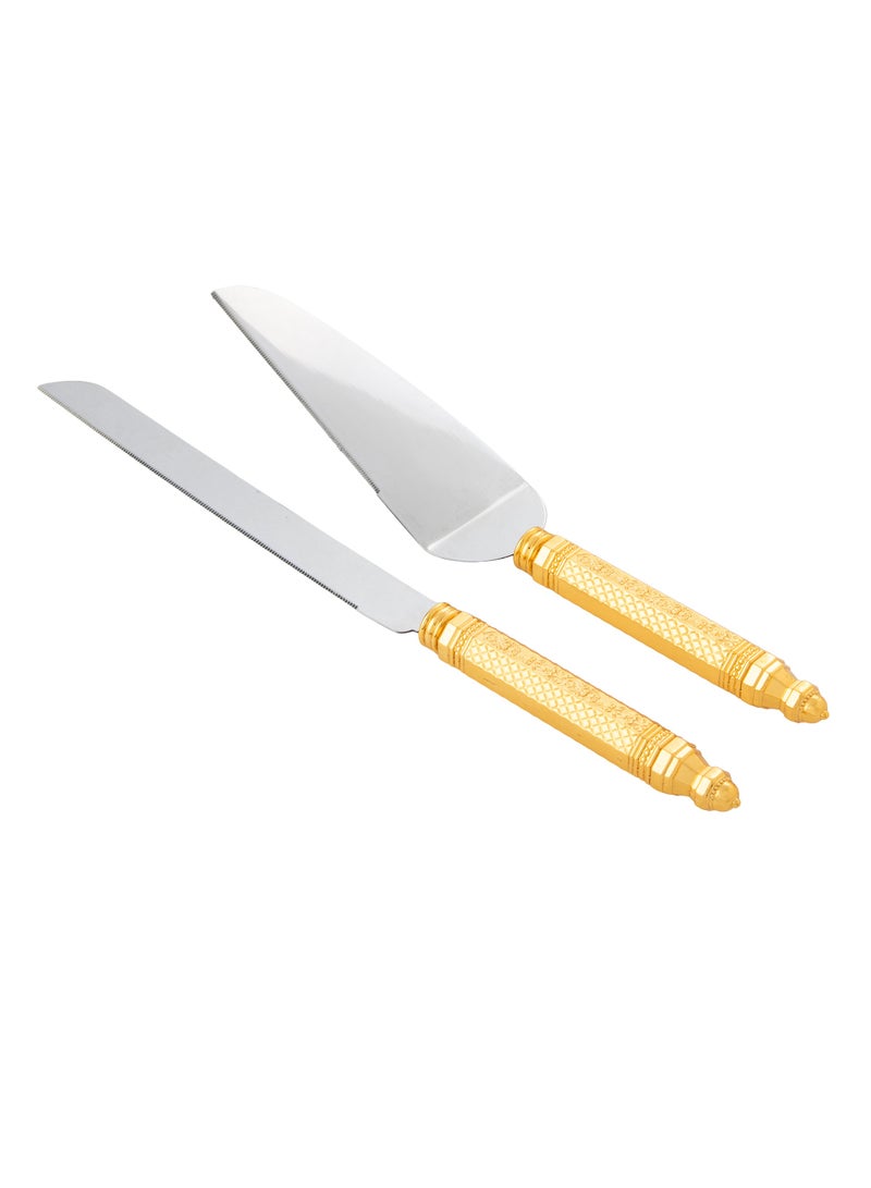 Dania A Set For Cutting Cakes And Sweets Consisting Of A Shovel And A Silver knife With A Golden Handle  - Image 1