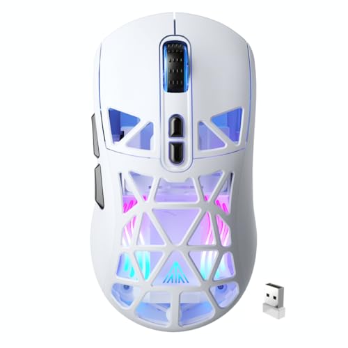 SOLAKAKA SM802 White Wireless Gaming Mouse,10000 DPI,Tri-Mode Wired/BT 5.0/2.4GHz Wireless Mouse Gaming with Side Button,RGB Programmable Macro Mouse for Laptop - Image 1