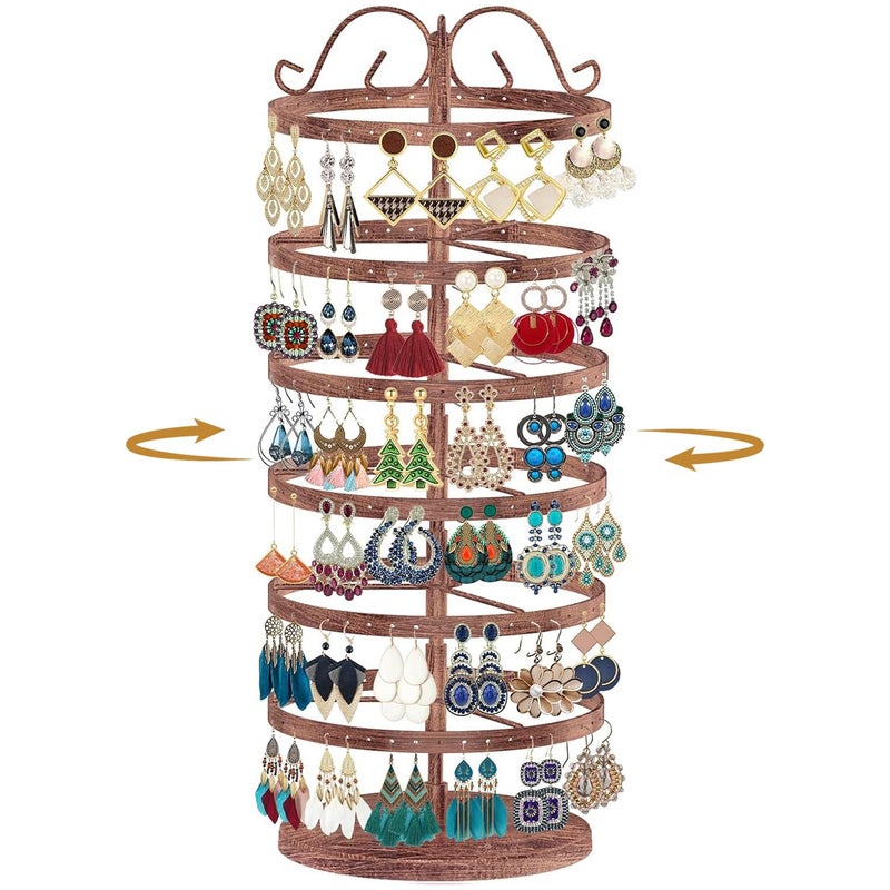 MODOWEY 6 Tier Rotating Metal Earring Holder Organizer Stand Adjustable Display Tree for Women 264 Holes Large Storage Rack for Stud Post Dangling Hoop Keep Earrings Neatly Arranged Bronze