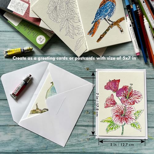 tumuarta Watercolor Coloring Book, 20 Unique Floral Designs, 5x7”, 100% Cotton, 300GSM, 140 LB, 20 Sheets, Cold Press, Acid Free Watercolor Paper Sketchbook, Glue Bound Mixed Media Pad (Flowers) - Image 4