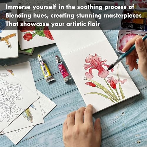 tumuarta Watercolor Coloring Book, 20 Unique Floral Designs, 5x7”, 100% Cotton, 300GSM, 140 LB, 20 Sheets, Cold Press, Acid Free Watercolor Paper Sketchbook, Glue Bound Mixed Media Pad (Flowers) - Image 5