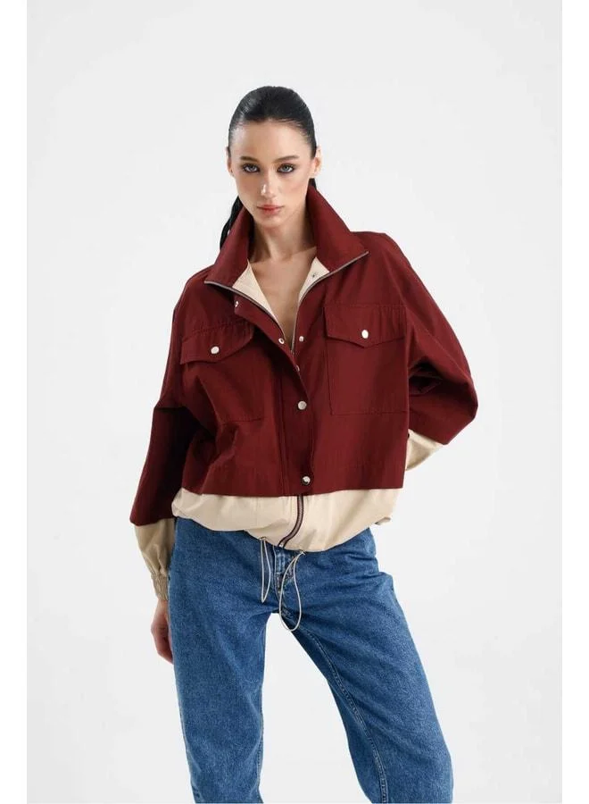 GACACOLLECTION AFITOS Double-Color Detailed Zippered Short Trench Coat