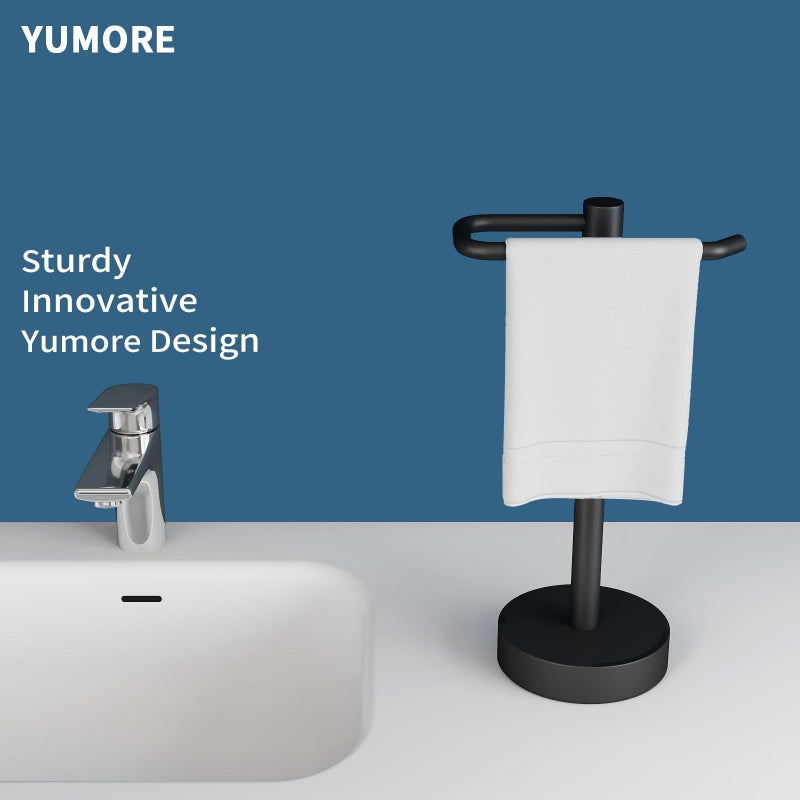 YUMORE Hand Towel Holder Stand Countertop Towel Rack Free Standing Towel Bar Hanger for Bathroom Kitchen Pro Matte Black - Image 2