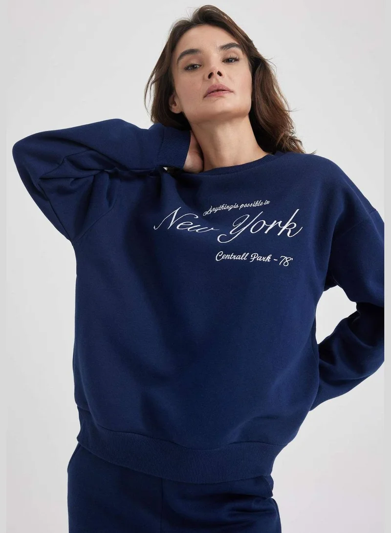 ديفاكتو Woman Relax Fit Crew Neck Long Sleeve Knitted Sweatshirt
