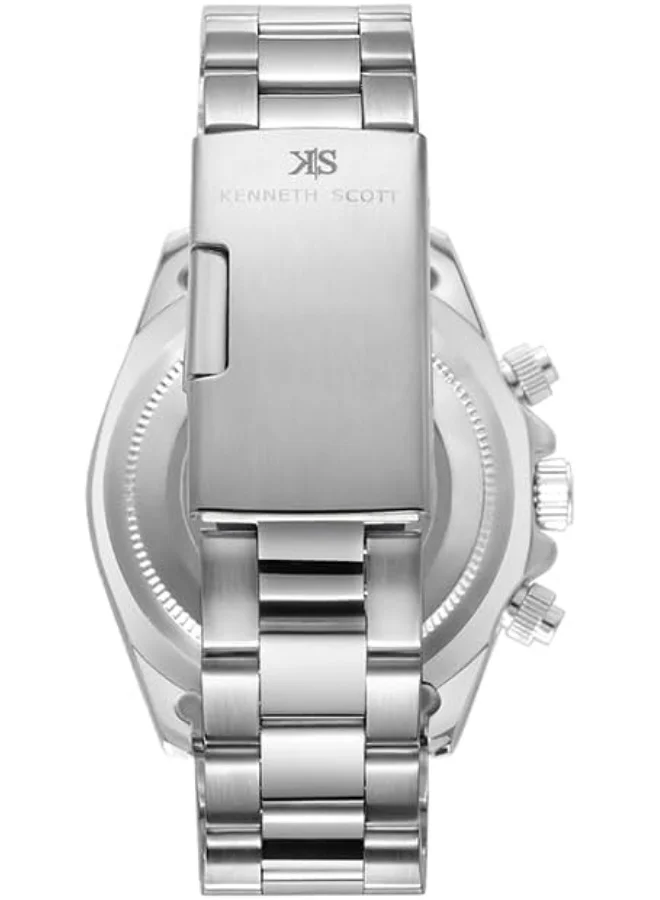 KENNETH SCOTT Kenneth Scott Men LD53 Movement Watch, Multi Function Display and Stainless Steel Strap - K23123-SBSWB, Silver