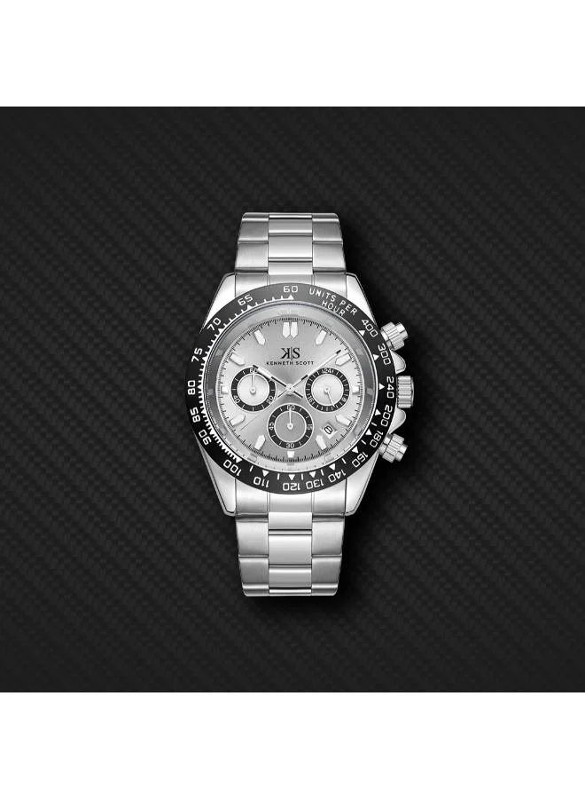 Kenneth Scott White Kenneth Scott Mens Watch, Multi Function Display and Stainless Steel Strap - K23123-SBSWB for Men | Best Price UAE