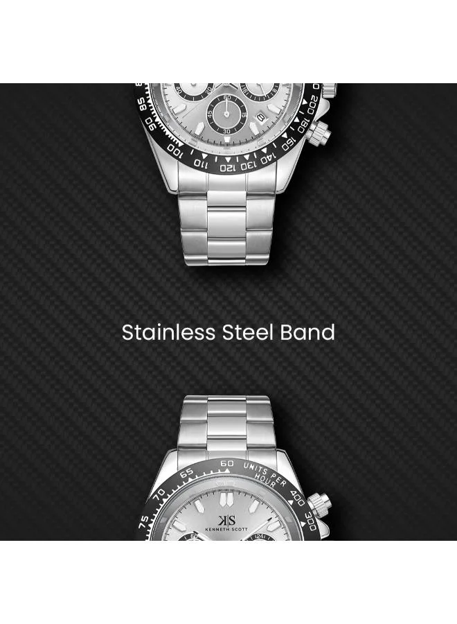 Kenneth Scott White Kenneth Scott Mens Watch, Multi Function Display and Stainless Steel Strap - K23123-SBSWB for Men | Best Price UAE
