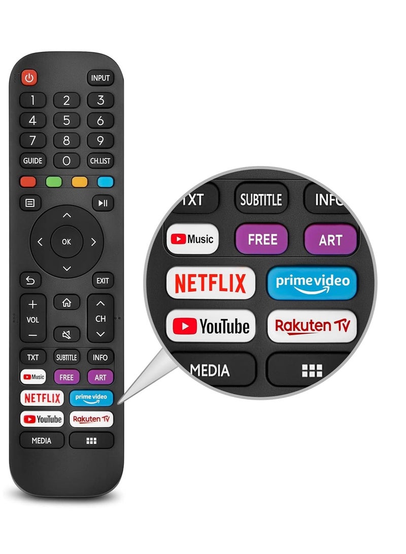 ELTRAZONE New Replacement Remote Control, Remote Control Fit, Universal Remote Control Compatible with -VIDAA-TV-Remote, New Upgraded Infrared Remote Control EN2G30H,with Netflix, Prime Video