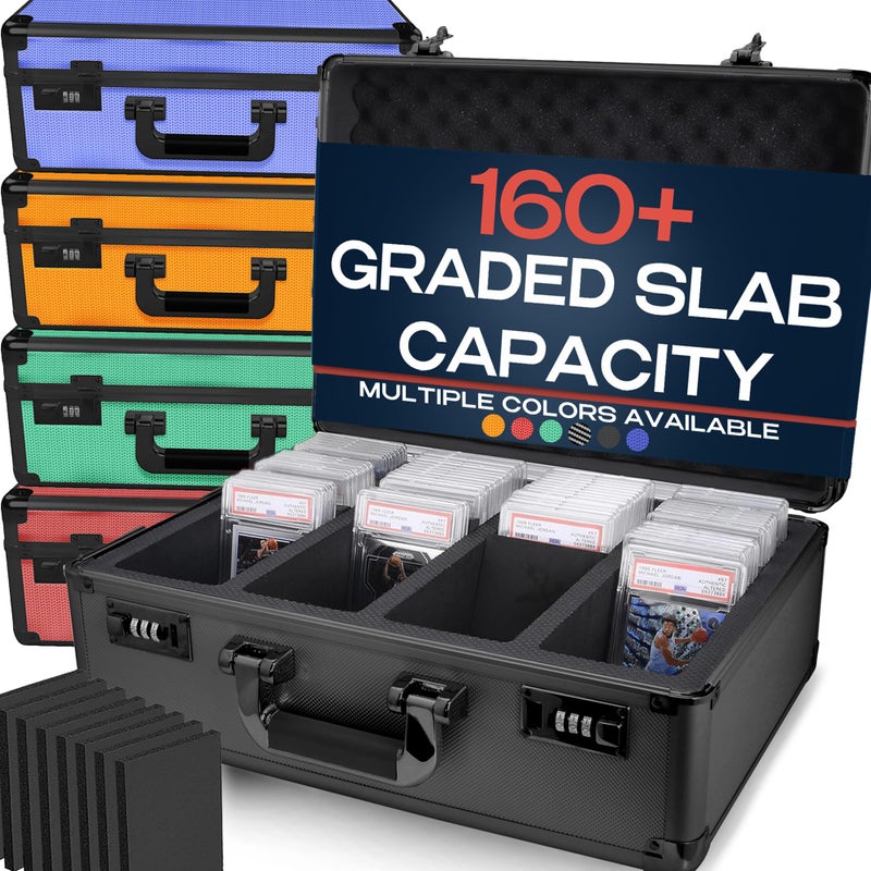 VALUN 160+ 4 ROW Graded Card Storage Box; Durable Sports, PSA Card Storage Box - Organizer Slab for Your Collection - For Baseball, Football, TCG, MTG Cards - Top Loader Design - Image 1