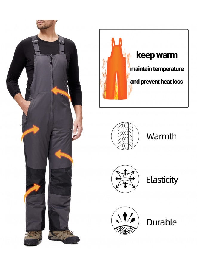 BenBoy Mens Snow Bibs Ski Pants Softshell Waterproof Insulated Ripstop Snowboarding Overalls Winter,HXK8118M-Grey-XL Darkgrey