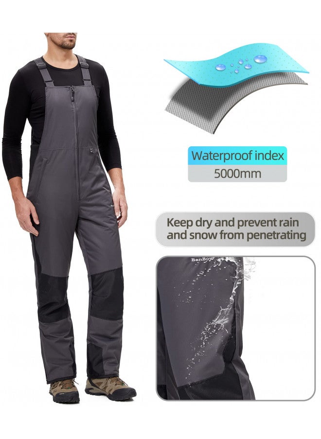 BenBoy Mens Snow Bibs Ski Pants Softshell Waterproof Insulated Ripstop Snowboarding Overalls Winter,HXK8118M-Grey-XL Darkgrey