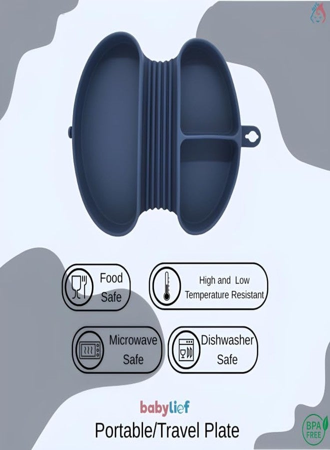 Babylief™ Portable/Travel Friendly Silicone Divided Plate (Navy) - Image 2