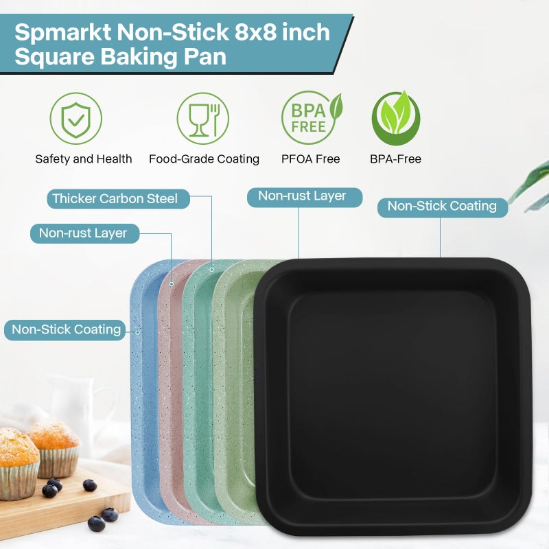 Spmarkt 2-Pack 8x8 Square Cake Pan, Nonstick Brownies Square Cake Pan, 8 inch Square Baking Pan for Making Meat Dishes, Square Cake Pan for Beginners, Easy to Clean - Image 2