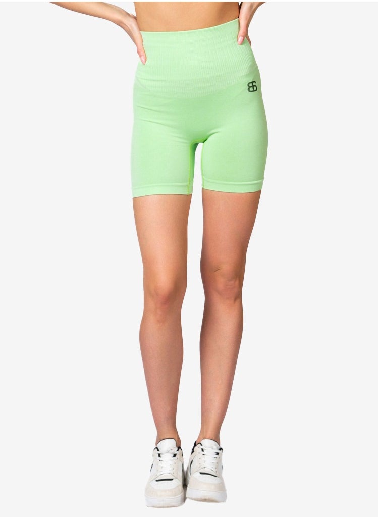 Bernessi Workout High Waisted Biker Shorts for Women Ladies Legging Shorts Athletic Running Yoga Gym Volleyball with Tummy Control Melange Textured Mint Green  - Image 1